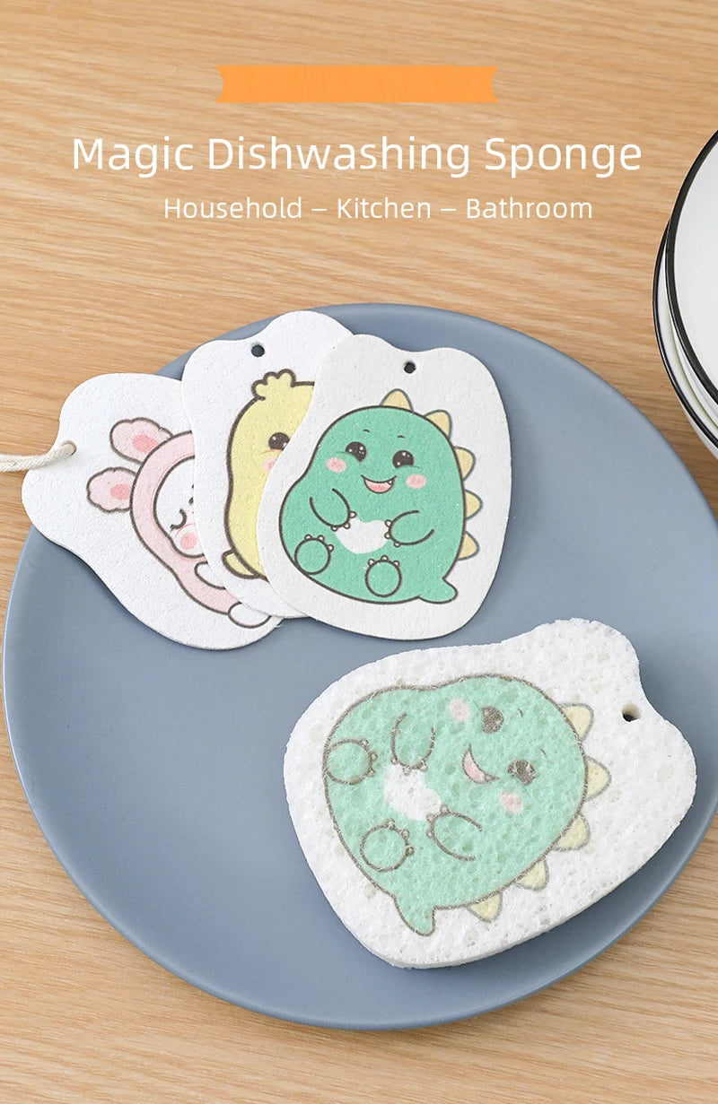 Kitchen Compressed Wood Pulp Sponge (4pcs)