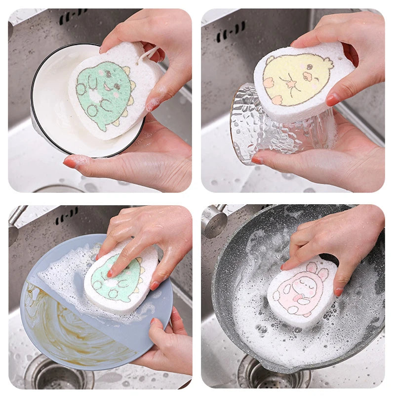 Kitchen Compressed Wood Pulp Sponge (4pcs)