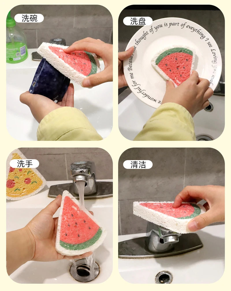 Kitchen Compressed Wood Pulp Sponge (4pcs)