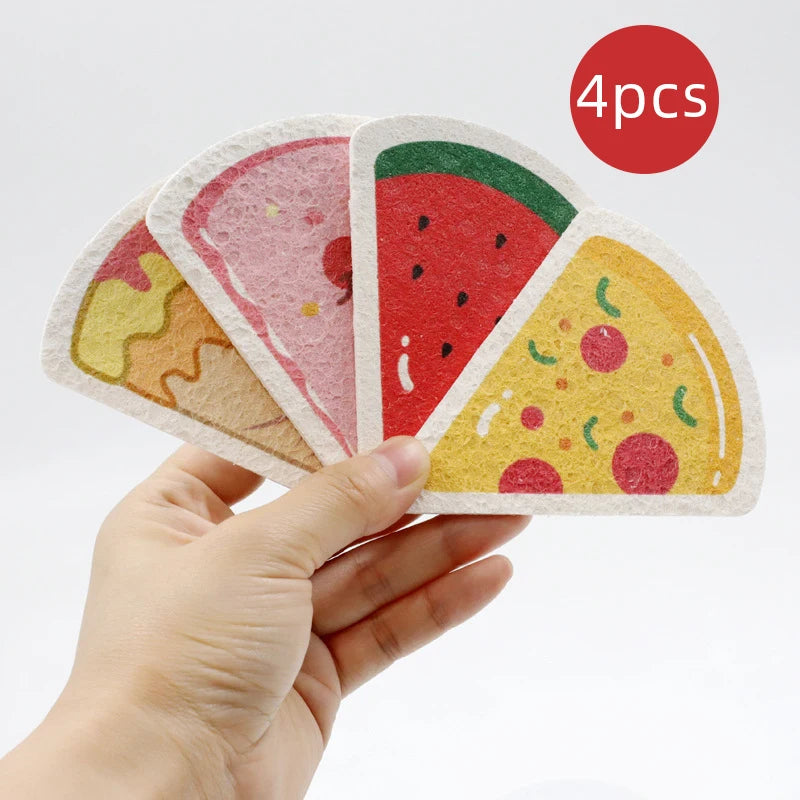 Kitchen Compressed Wood Pulp Sponge (4pcs)