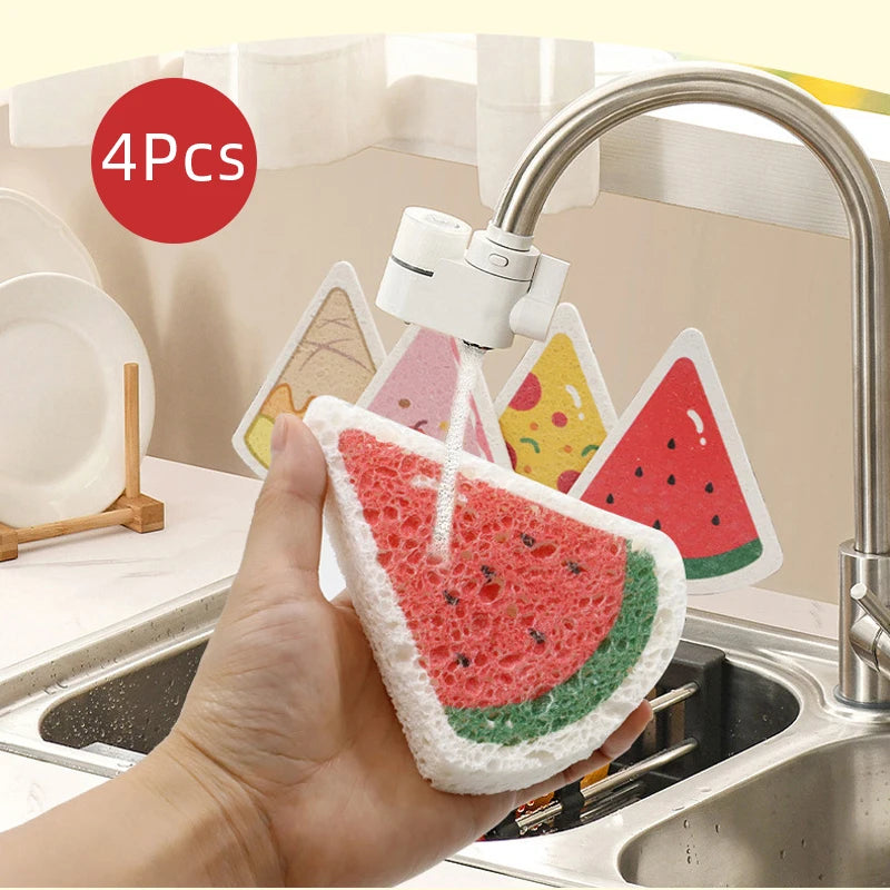 Kitchen Compressed Wood Pulp Sponge (4pcs)